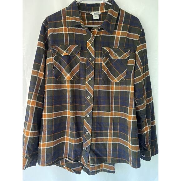Duluth Trading Flannel Womens XXL 2XL Orange Plaid Folklore Button Heavy Shirt - Picture 1 of 7